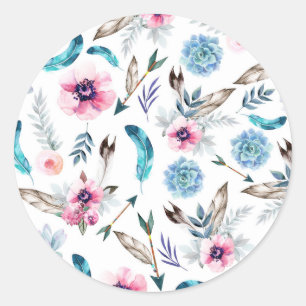 Bohemisk Chic Blommig Boho Flickor Födelsedagsfest Runt Klistermärke