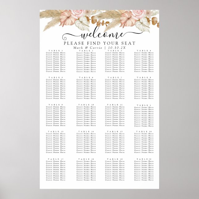 Bohemisk Chic Blommig Placeringsplan Poster (Framsidan)