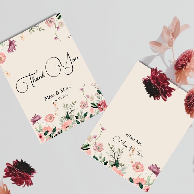 bohemisk chic blomsterbröllop tackkort tack kort (Skapare uppladdad)