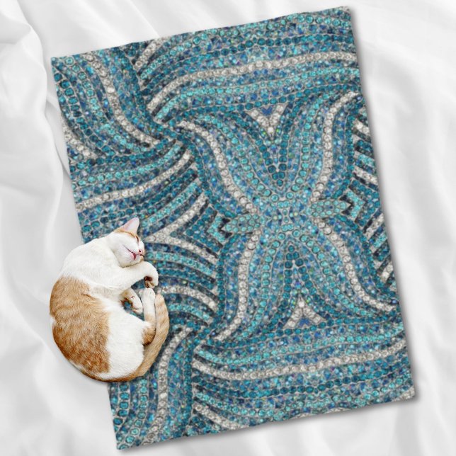 bohemisk chic silver grått-turkos blått fleecefilt (bohemian girly chic silver grey turquoise blue fleece blanket)