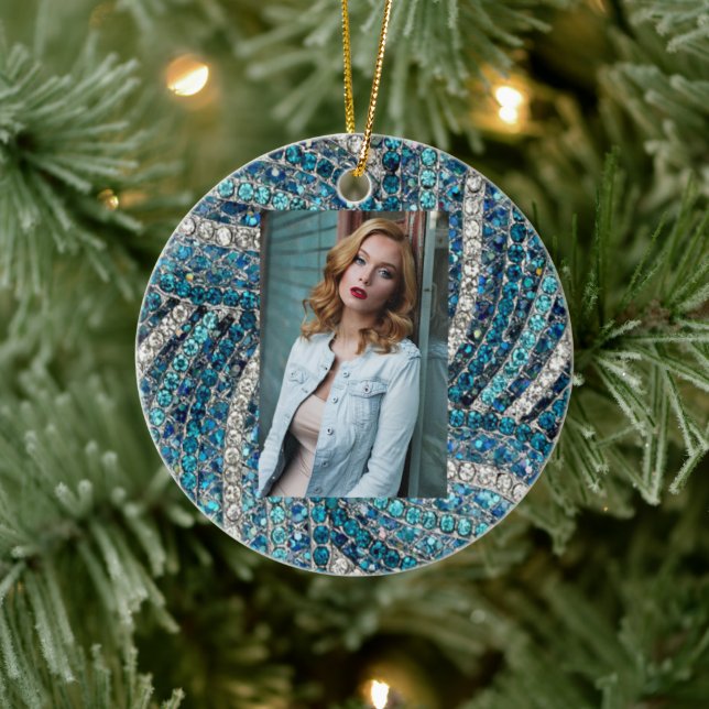 bohemisk chic silver grått-turkos blått julgransprydnad keramik (Träd)