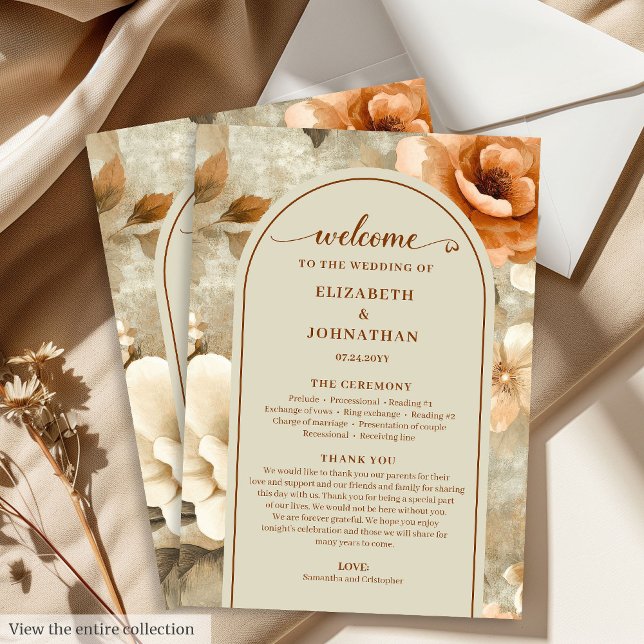 Bohemisk Chic Terra Cotta Beige Salvia Bröllopsdag Program (Bohemian Chic Terra Cotta Beige Sage Wedding Program)