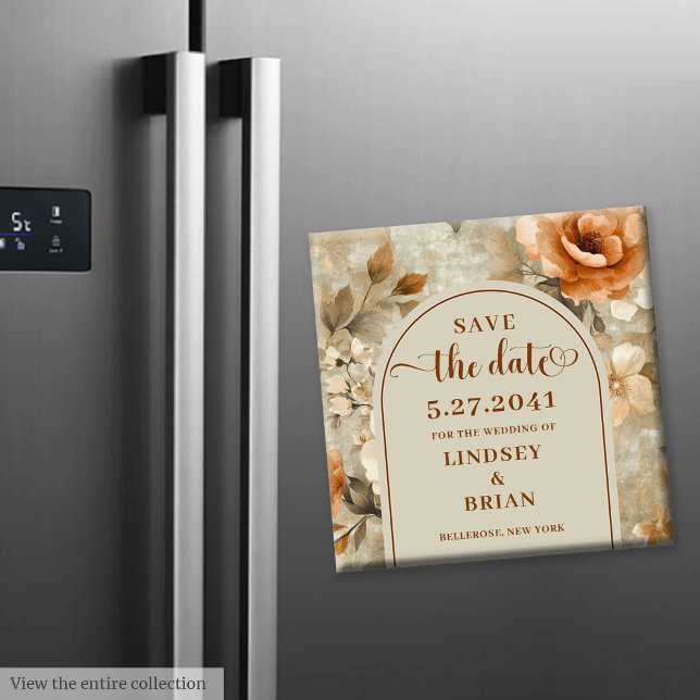 Bohemisk Chic Terrakotta Beige Salvia Spara Datum Magnet (Bohemian Chic Terra Cotta Beige Sage Save the Date)