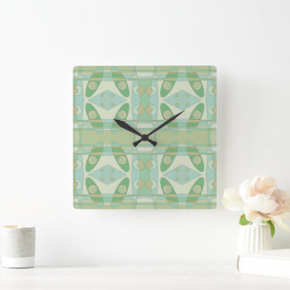Bohemisk Chintz Ny Grön Oliv Fyrkantig Klocka