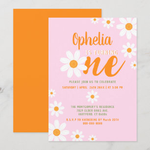 Bohemisk Daisy Baby 1:a födelsedag Party Cute Rosa Inbjudningar