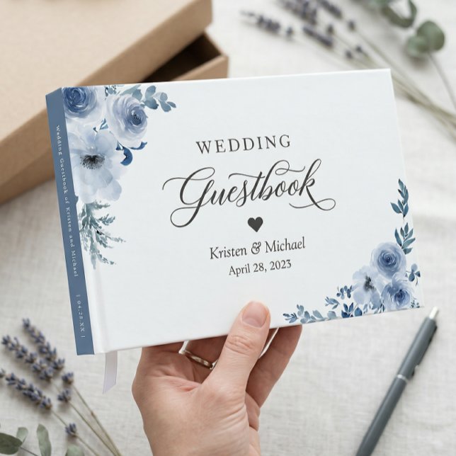 Bohemisk dammig blå blombröllop gästböcker (Skapare uppladdad)