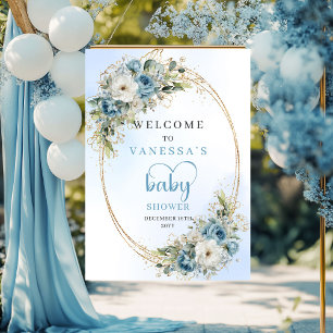 Bohemisk dammig blå blomstergrönska Bebisens dag Poster