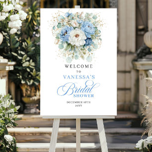 Bohemisk dammig blå blomsterlig bröllopsfest-välko poster