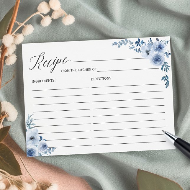 Bohemisk dammig blå blomsterlig receptkort vykort (Skapare uppladdad)