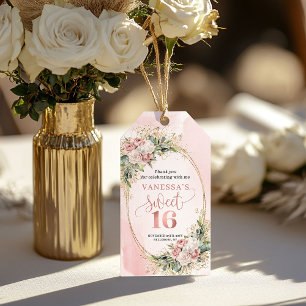 Bohemisk dammig rosa blommor grönska Sweet 16 Presentetikett