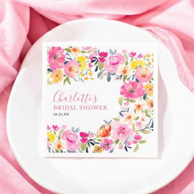 Bohemisk djärv blomster vattenfärg bröllopsfest pappersservett (Bohemian bold floral watercolor bridal shower napkins)