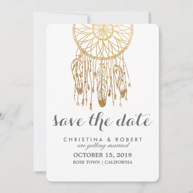 Bohemisk Drömfångare Falsk Guld Folie Spara Datum Datumet (Framsida)