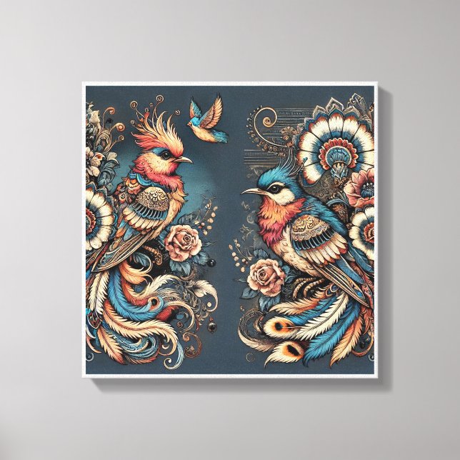 Bohemisk Elegans Fåglar i Harmoni Canvas Konst Väg (Framsida)