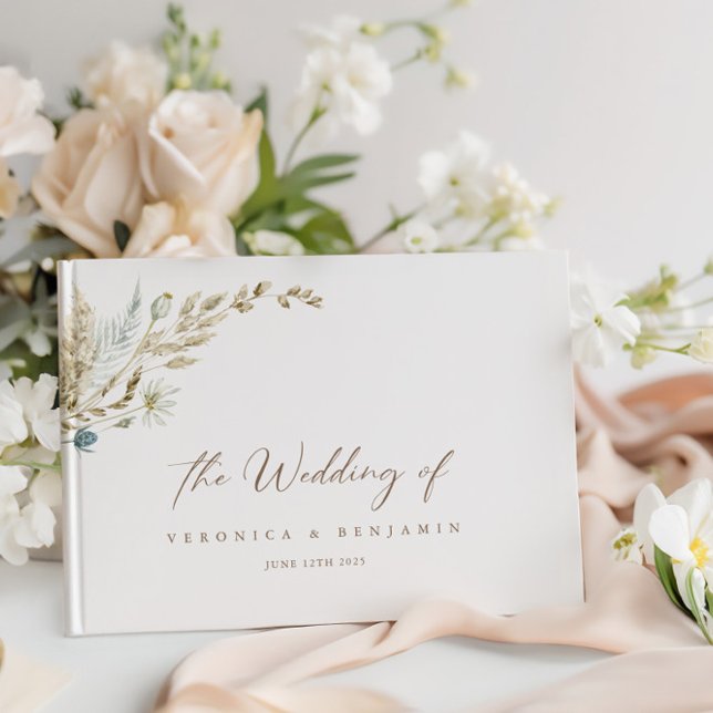 Bohemisk Elegant Torkad ängsgröda Bok (Bohemian Elegant Dried Meadow Grass Guest Book)