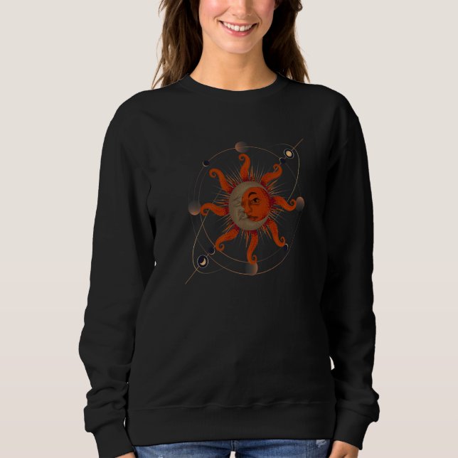 Bohemisk estetik Boho Sol Halvmåne Universum T Shirt (Framsida)