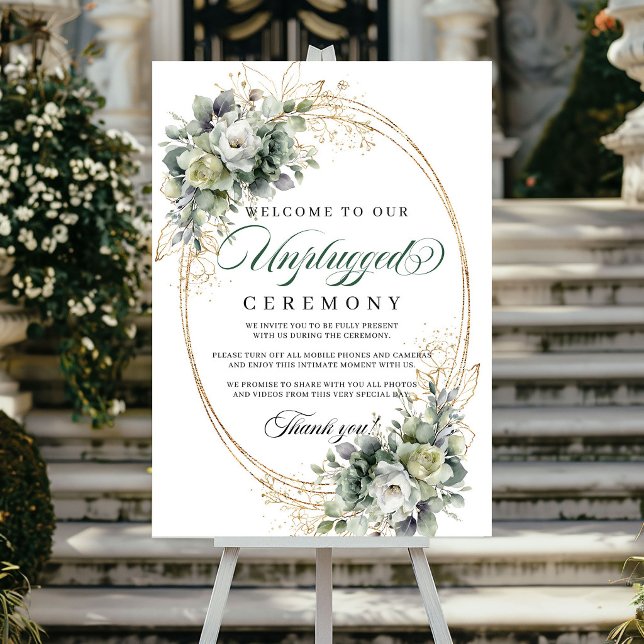 Bohemisk Eukalyptus Avstängd Bröllopsskylt Guld Poster (Bohemian Eucalyptus Unplugged Wedding Sign Gold)