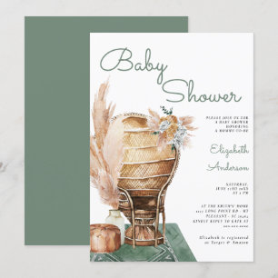 Bohemisk eukalyptus Grönt Pampas Boho Baby Shower  Inbjudningar