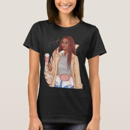 Bohemisk Fals Glitter Tjej Rött Hår Brun Rosa T Shirt