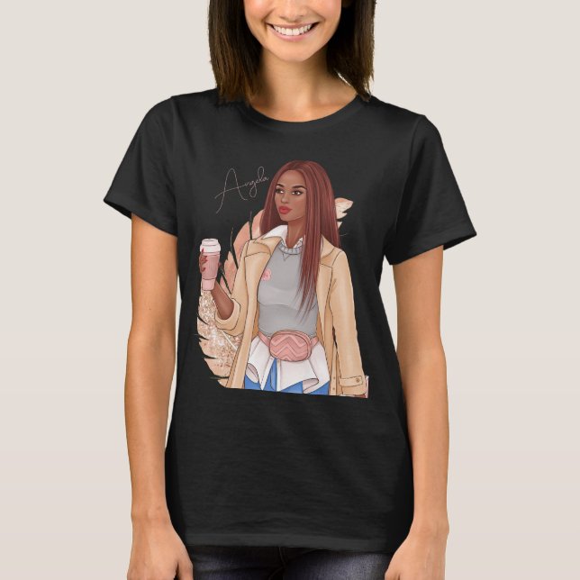 Bohemisk Fals Glitter Tjej Rött Hår Brun Rosa T Shirt (Framsida)