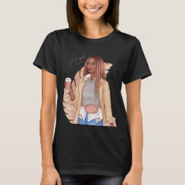 Bohemisk falsk glitter tjej solbränd hår brun pink t shirt
