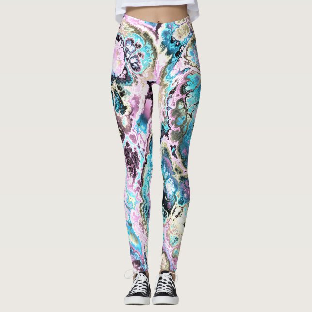 Bohemisk färgfull Pastel Fractal Marble-Abstrakt Leggings (Framsida)