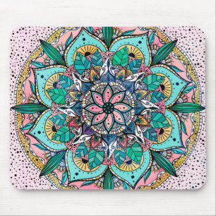 Bohemisk färgfull vattenfärgsBlommigt Mandala Musmatta