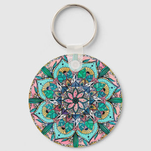 Bohemisk färgfull vattenfärgsBlommigt Mandala Nyckelring