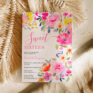 Bohemisk fet blommigt vattenfärgsfärg rosa Sweet 1 Inbjudningar