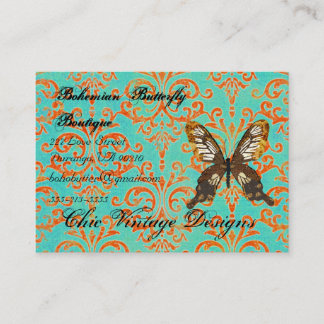 Bohemisk fjärilsBoutiqueturkos & orangeDama Visitkort