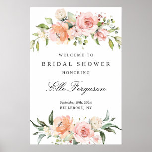 Bohemisk frodig rosa blomstergrönska bröllopsdusch poster