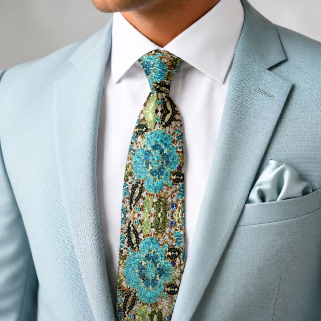 bohemisk girlaktig chic silver turkos blå blomma slips (bohemian girly chic silver turquoise blue flower neck tie)