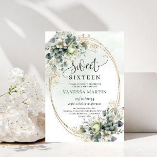 Bohemisk grönska Sweet Sixteen dammig grön inbjuda Inbjudningar