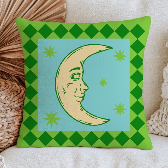 Bohemisk halvmåne grön celestial retro kudde (Skapare uppladdad)