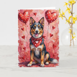 Bohemisk herdevalentin Hund sittande med hjärta Kort