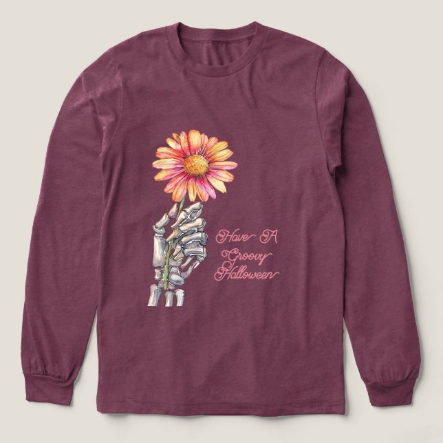 Bohemisk Hippie Sextio Skelett Hand Blomma T Shirt (Design framsida)