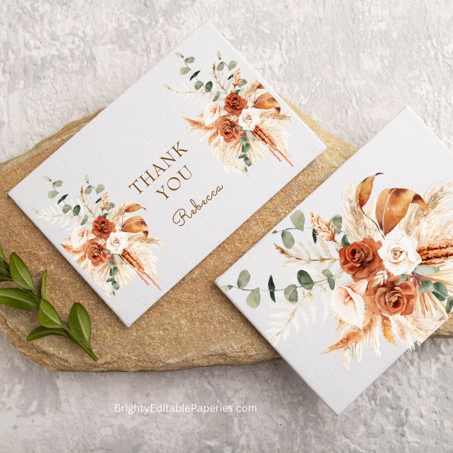 Bohemisk Höst Elegans Ljus Terrakotta Minimalistis Tack Kort (Express heartfelt thanks with our Bohemian Autumn Elegance Bright Terracotta Minimal Thank You Card.)