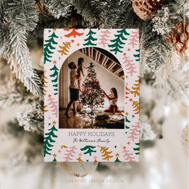 Bohemisk Hygge Modern Boho Familj Julkort Tack Kort (Skapare uppladdad)