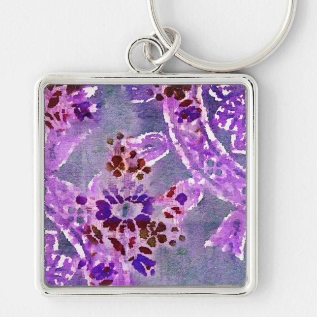 bohemisk keychain fyrkantig silverfärgad nyckelring (Framsidan)