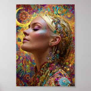 Bohemisk kosmisk gudinna konsttryck Magisk kvinna Poster