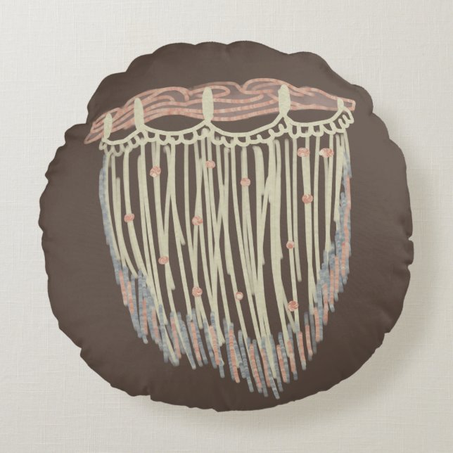 Bohemisk Macramé Hängande Brun Beige Rund Kudde (Framsidan)