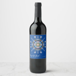 Bohemisk Mandala Blå Boho Konst Bröllop Vinflaska Etikett