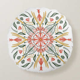 Bohemisk Mandala Färgrik Botanisk Grönska Rund Kudde