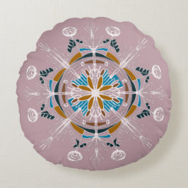 Bohemisk Mandala Handritad Färgrik Rodnad Rund Kudde
