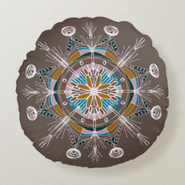 Bohemisk Mandala Handritad Färgrik Rund Kudd Kudde