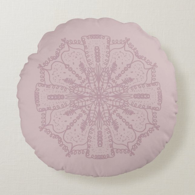 Bohemisk Mandala Handritad Matt Rosa Rund Kudd Kudde (Framsidan)
