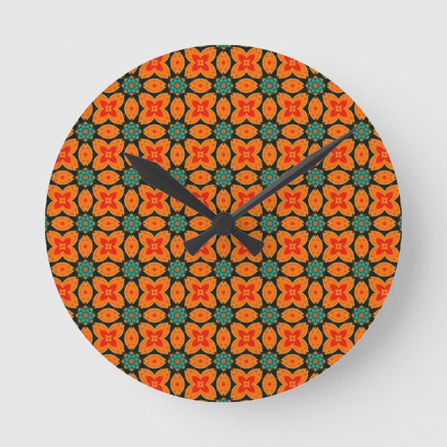 Bohemisk Marockansk Geometrisk Blommig Mönster Rund Klocka (Framsida)