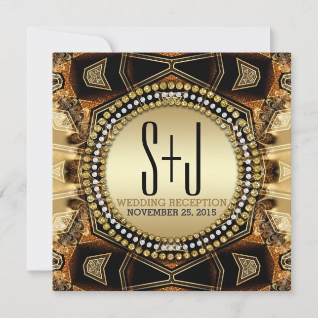 Bohemisk medeltida guld satäng bröllopsreception inbjudningar (Framsida)