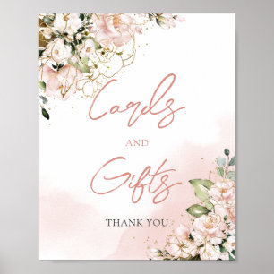 Bohemisk mjuk rosa guld blommiga kort och presente poster