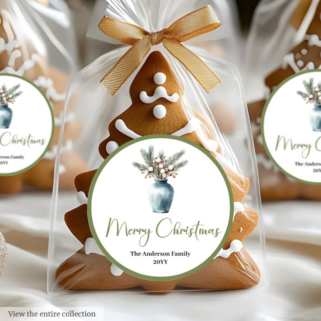 Bohemisk modern julbukett vattenstämpel Etikett (Bohemian Modern Christmas Bouquet Watercolor Sticker)