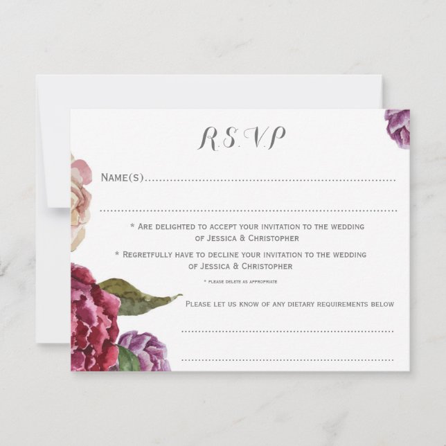 Bohemisk mörk blommig anpassad bröllop RSVP-kort OSA Kort (Framsida)